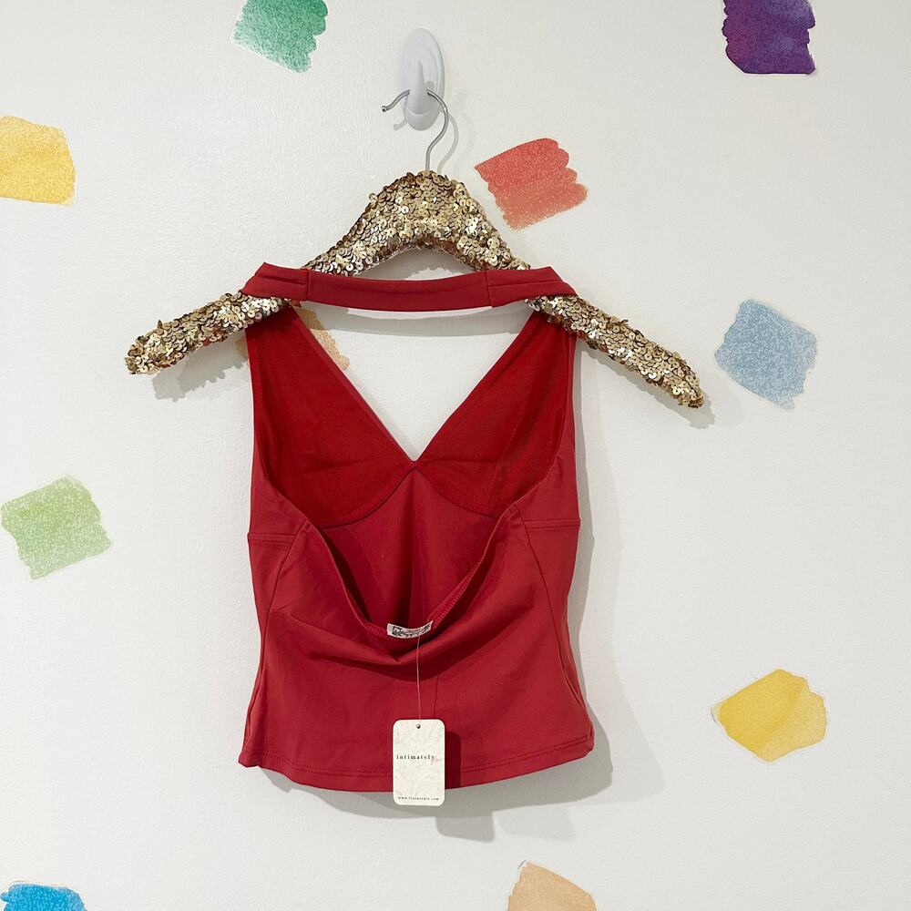 S Free People Intimately Red Still Here Halter Crop Top NWT - Picture 5 of 7